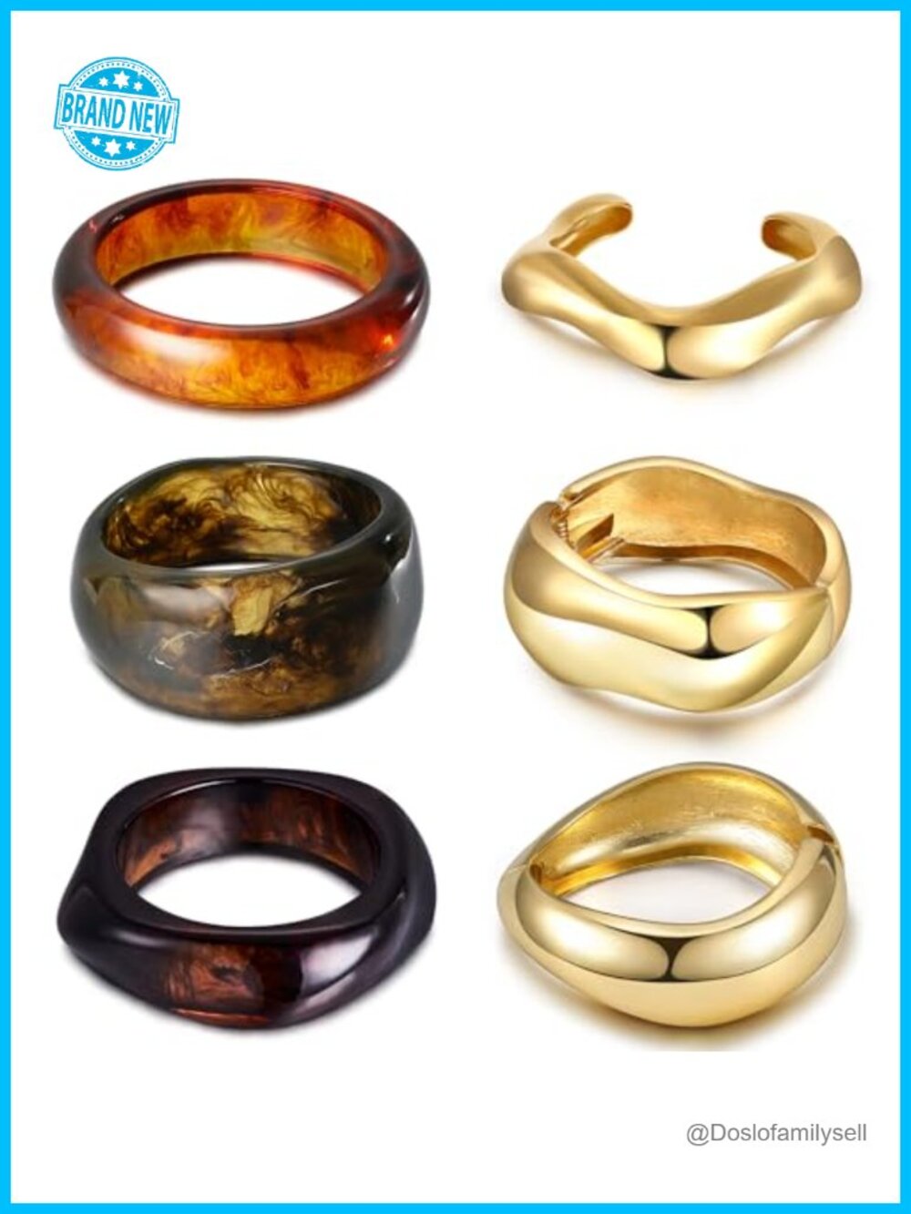Chunky Bangle Bracelet Set Open Gold Wide Acrylic Resin Cuff Jewelry